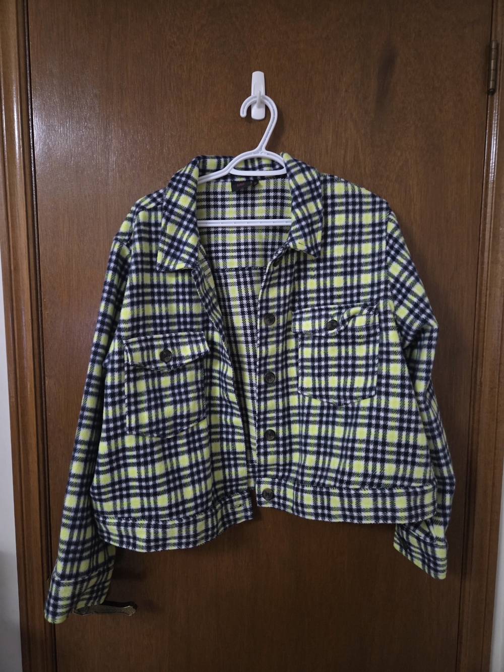 No Boundaries Yellow and Navy Plaid Jean Jacket